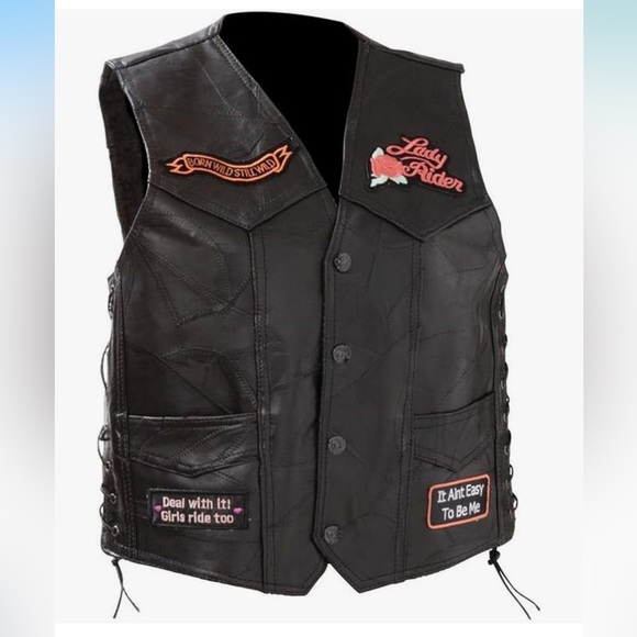Diamond Plate Ladies Rock Design Genuine Leather Vest with Patches Large - Picture 1 of 12